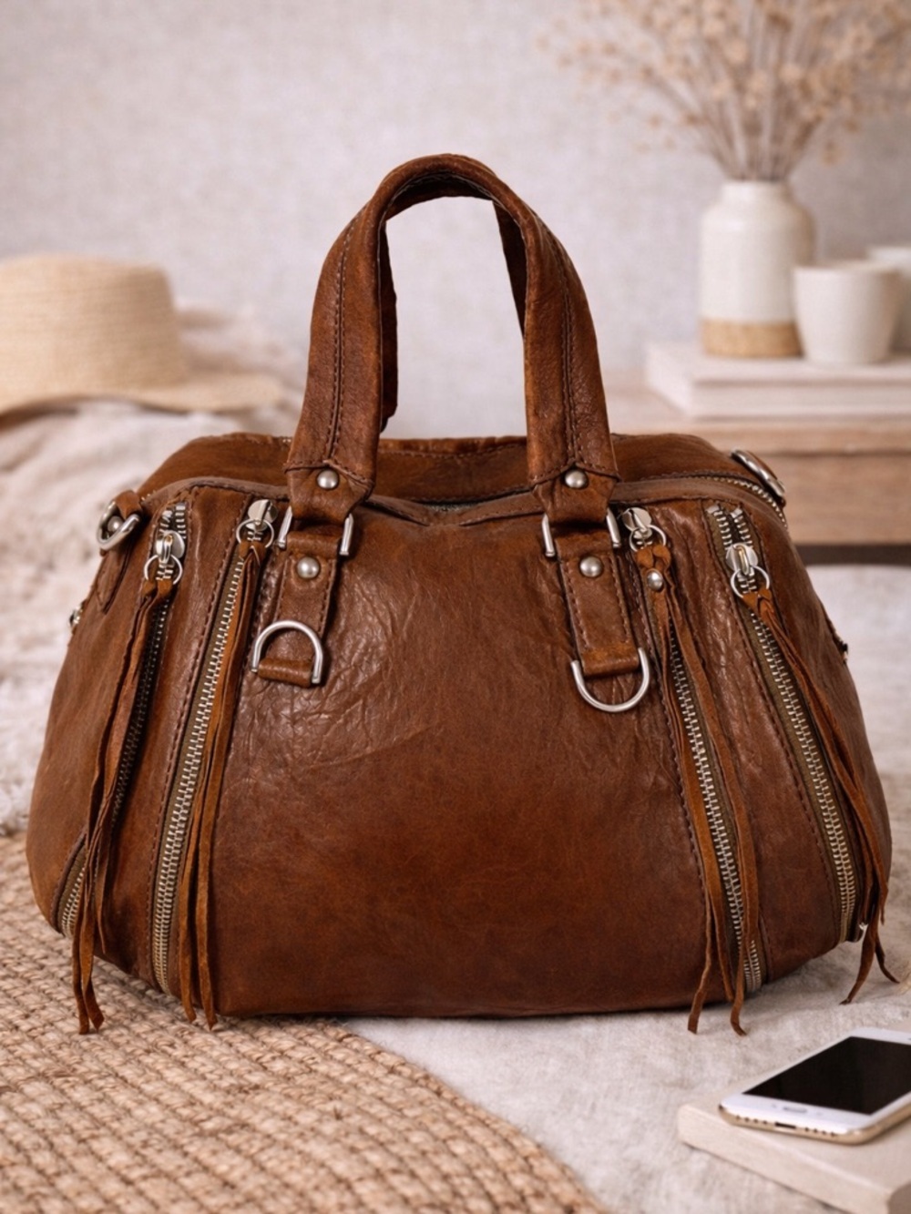 Botkier Brown Leather Satchel Structured hobo Handbag Everyday bag